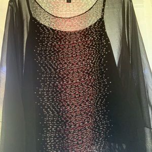 Lovely Sheer black blouse with different colors on front and built in camisole